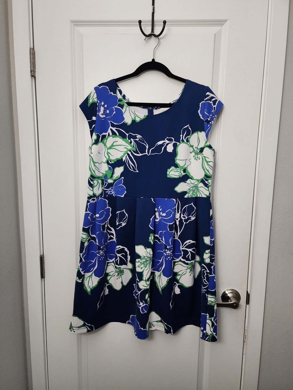 Floral Fit & Flare Dress in Navy and White